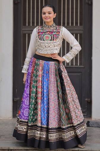 Cotton Printed with Gota-Patti & Real Mirror Lace work Lehenga with Stitched Choli