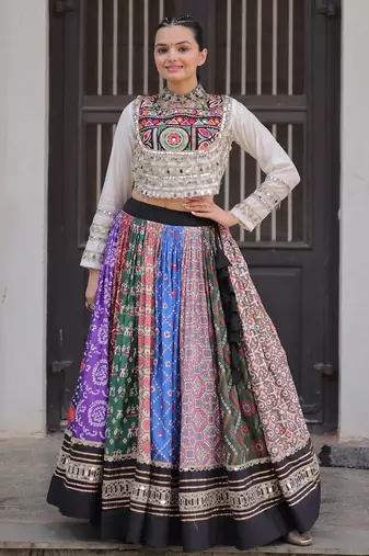 Cotton Printed with Gota-Patti & Real Mirror Lace work Lehenga with Stitched Choli