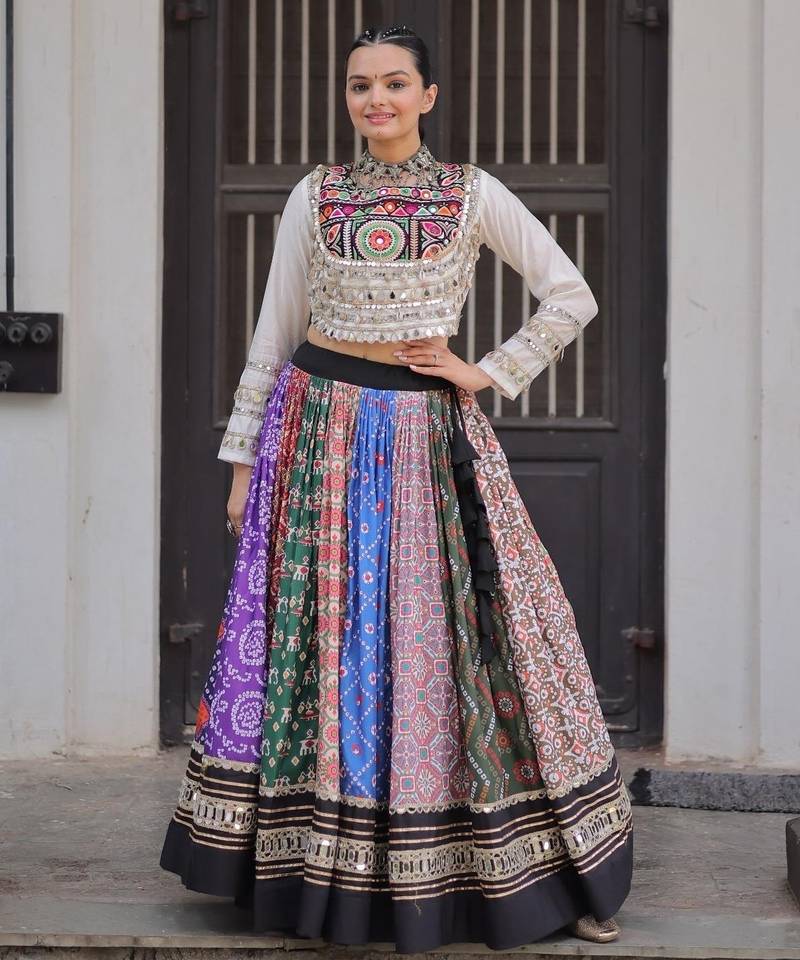 Cotton Printed with Gota-Patti & Real Mirror Lace work Lehenga with Stitched Choli