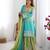 Aqua blue & pista green chinon silk palazzo suit with embroidered dupatta