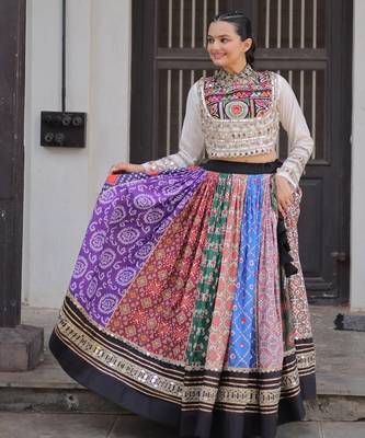Cotton Printed with Gota-Patti & Real Mirror Lace work Lehenga with Stitched Choli 2