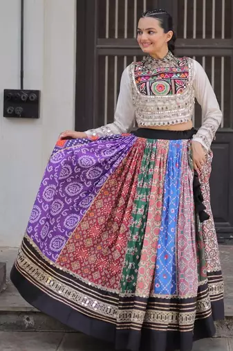 Cotton Printed with Gota-Patti & Real Mirror Lace work Lehenga with Stitched Choli