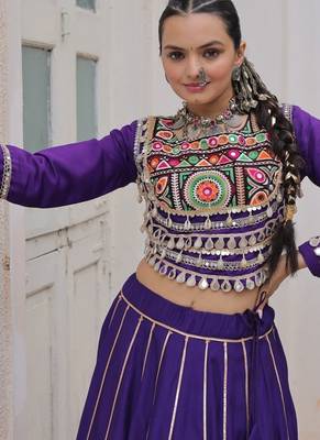 Purple Navaratri Special Gota Patti Work Lehenga with Gamthi Mirror Patch & Cowrie Lace work Choli 4