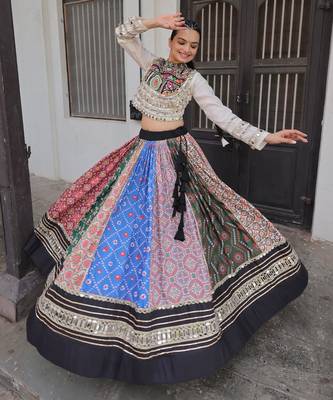 Cotton Printed with Gota-Patti & Real Mirror Lace work Lehenga with Stitched Choli 3