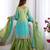 Aqua blue & pista green chinon silk palazzo suit with embroidered dupatta
