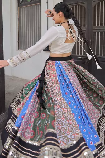 Cotton Printed with Gota-Patti & Real Mirror Lace work Lehenga with Stitched Choli