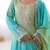 Aqua blue & pista green chinon silk palazzo suit with embroidered dupatta
