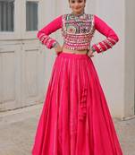 Pink Navaratri Special Gota Patti Work Lehenga with Gamthi Mirror Patch & Cowrie Lace work Choli