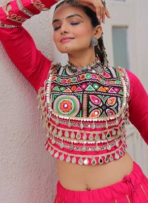 Pink Navaratri Special Gota Patti Work Lehenga with Gamthi Mirror Patch & Cowrie Lace work Choli 4