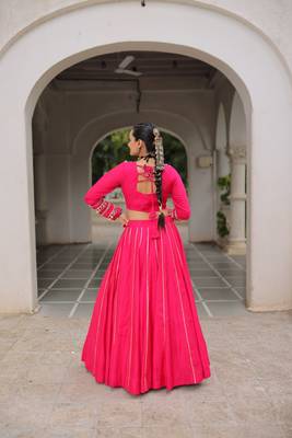 Pink Navaratri Special Gota Patti Work Lehenga with Gamthi Mirror Patch & Cowrie Lace work Choli 5