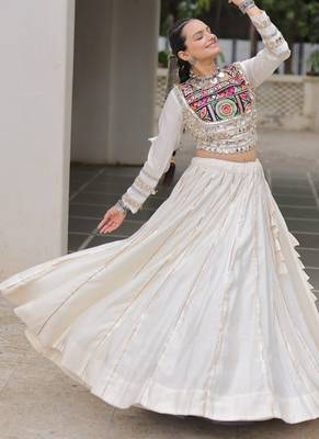 Off White Navaratri Special Gota Patti Work Lehenga with Gamthi Mirror Patch & Cowrie Lace work Choli 3