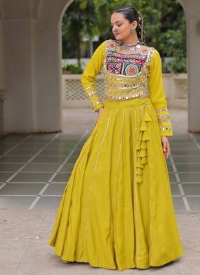 Parrot Green Navaratri Special Gota Patti Work Lehenga with Gamthi Mirror Patch & Cowrie Lace work Choli 2