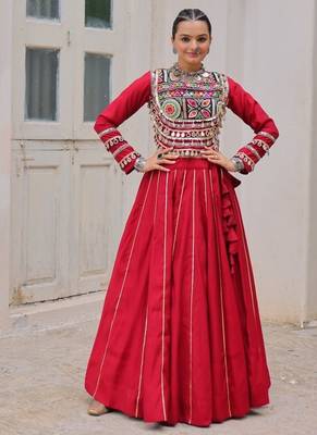 Maroon Navaratri Special Gota Patti Work Lehenga with Gamthi Mirror Patch & Cowrie Lace work Choli 1
