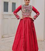 Maroon Navaratri Special Gota Patti Work Lehenga with Gamthi Mirror Patch & Cowrie Lace work Choli