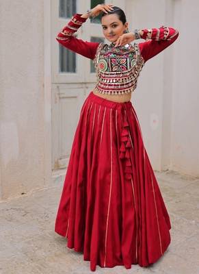 Maroon Navaratri Special Gota Patti Work Lehenga with Gamthi Mirror Patch & Cowrie Lace work Choli 2