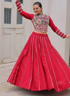 Maroon Navaratri Special Gota Patti Work Lehenga with Gamthi Mirror Patch & Cowrie Lace work Choli 3