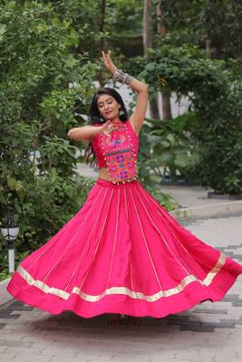 Pink Navaratri Special Gota Patti Work Lehenga with Gamthi Mirror Patch & Cowrie Lace work Choli 3