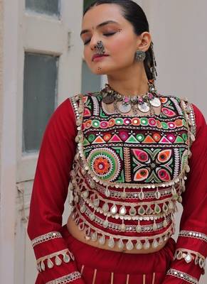 Maroon Navaratri Special Gota Patti Work Lehenga with Gamthi Mirror Patch & Cowrie Lace work Choli 4