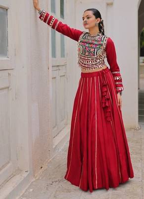 Maroon Navaratri Special Gota Patti Work Lehenga with Gamthi Mirror Patch & Cowrie Lace work Choli 5