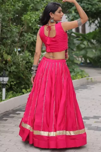 Pink Navaratri Special Gota Patti Work Lehenga with Gamthi Mirror Patch & Cowrie Lace work Choli