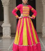 Pink Navaratri Special Mirror Lace Work Lehenga with Gamthi & Cowrie Lace work Choli