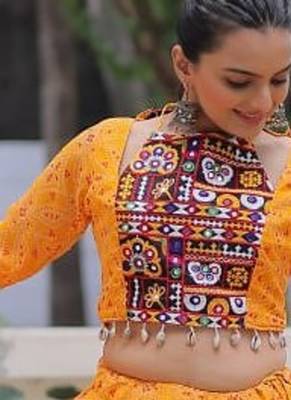 Yellow Navaratri Special Faux Georgette Bandhej Print with Gotta Patti Lace Work Lehenga Choli 2