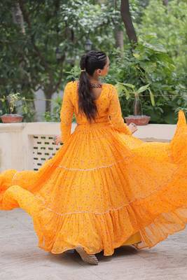 Yellow Navaratri Special Faux Georgette Bandhej Print with Gotta Patti Lace Work Lehenga Choli 4