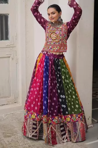 Multicolor Navaratri Special Gamathi Embellished Work Lehenga with Kutchi Work Choli