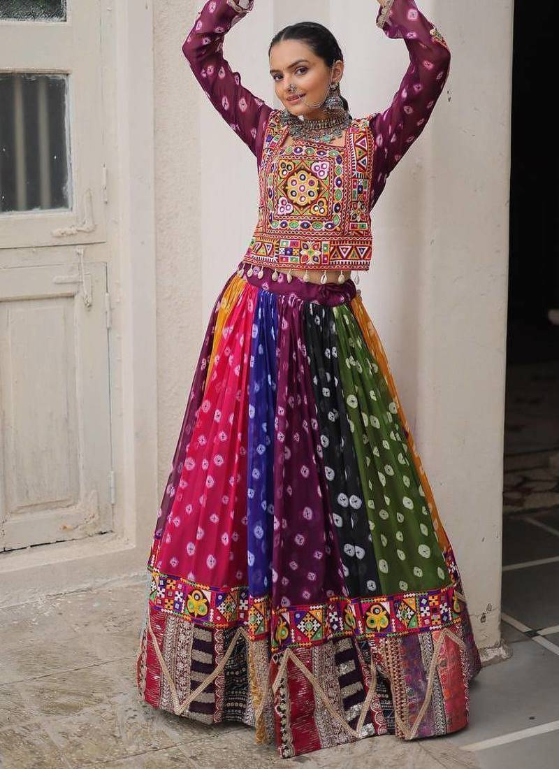 Multicolor Navaratri Special Gamathi Embellished Work Lehenga with Kutchi Work Choli