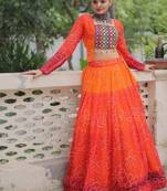Orange Navaratri Special Leheriya Print with Gota-Patti Lace Work Lehenga Choli