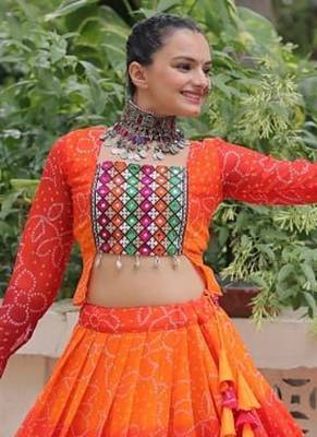 Orange Navaratri Special Leheriya Print with Gota-Patti Lace Work Lehenga Choli 2