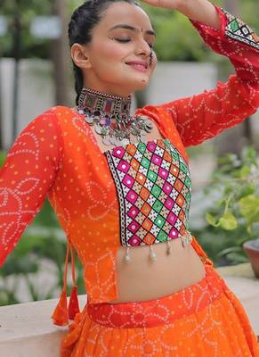 Orange Navaratri Special Leheriya Print with Gota-Patti Lace Work Lehenga Choli 4