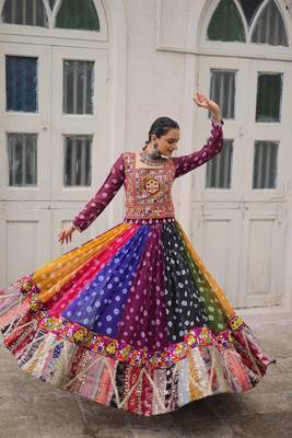 Multicolor Navaratri Special Gamathi Embellished Work Lehenga with Kutchi Work Choli 3