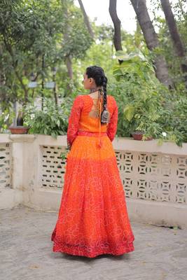 Orange Navaratri Special Leheriya Print with Gota-Patti Lace Work Lehenga Choli 5