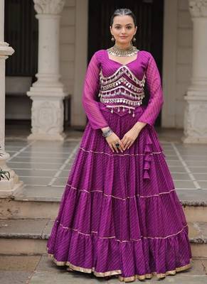 Purple Navaratri Special Leheriya Print with Gota-Patti Lace Work Lehenga Choli 1
