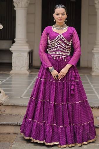 Purple Navaratri Special Leheriya Print with Gota-Patti Lace Work Lehenga Choli
