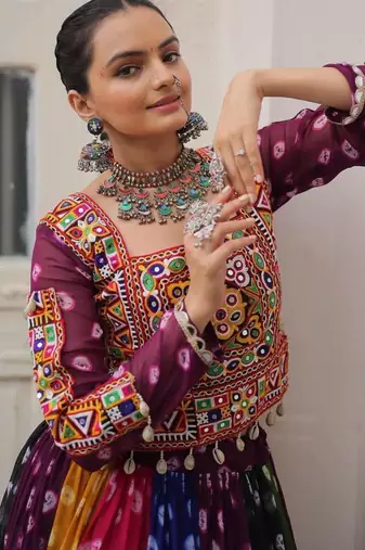 Multicolor Navaratri Special Gamathi Embellished Work Lehenga with Kutchi Work Choli