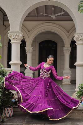 Purple Navaratri Special Leheriya Print with Gota-Patti Lace Work Lehenga Choli 3