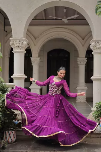 Purple Navaratri Special Leheriya Print with Gota-Patti Lace Work Lehenga Choli