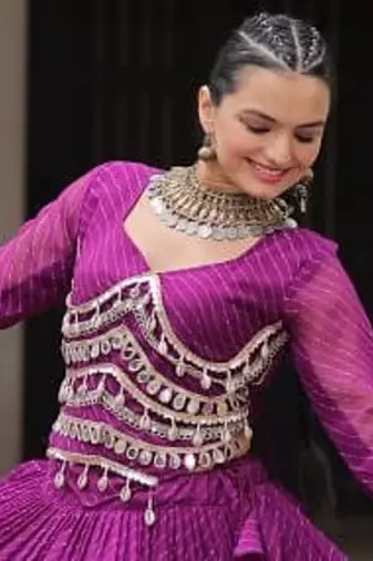 Purple Navaratri Special Leheriya Print with Gota-Patti Lace Work Lehenga Choli