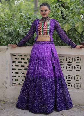 Purple Navaratri Special Leheriya Print with Gota-Patti Lace Work Lehenga Choli 1
