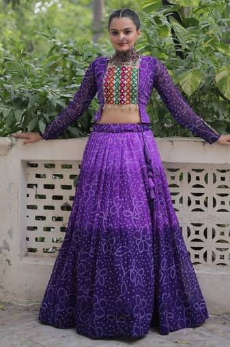 Purple Navaratri Special Leheriya Print with Gota-Patti Lace Work Lehenga Choli