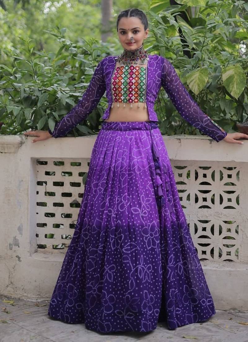 Purple Navaratri Special Leheriya Print with Gota-Patti Lace Work Lehenga Choli