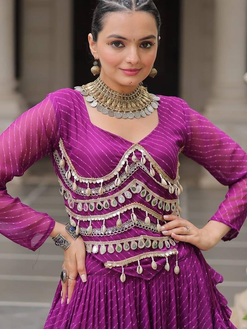 Purple Navaratri Special Leheriya Print with Gota-Patti Lace Work Lehenga Choli