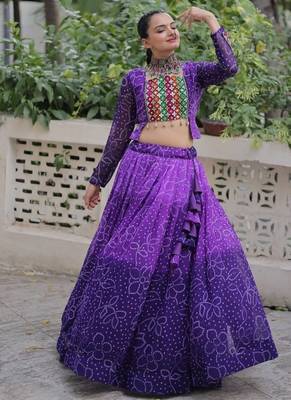 Purple Navaratri Special Leheriya Print with Gota-Patti Lace Work Lehenga Choli 2
