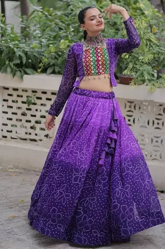 Purple Navaratri Special Leheriya Print with Gota-Patti Lace Work Lehenga Choli