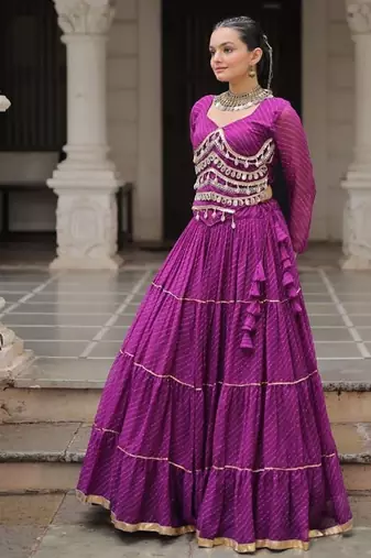 Purple Navaratri Special Leheriya Print with Gota-Patti Lace Work Lehenga Choli