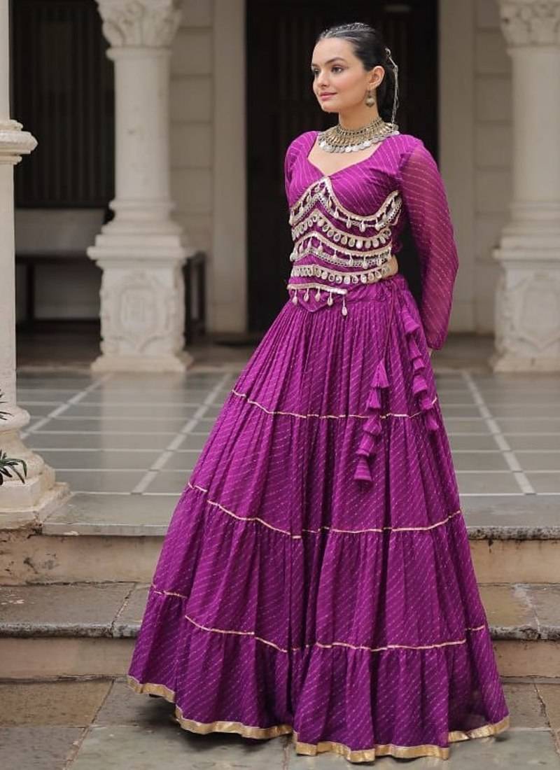 Purple Navaratri Special Leheriya Print with Gota-Patti Lace Work Lehenga Choli