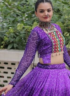 Purple Navaratri Special Leheriya Print with Gota-Patti Lace Work Lehenga Choli 3