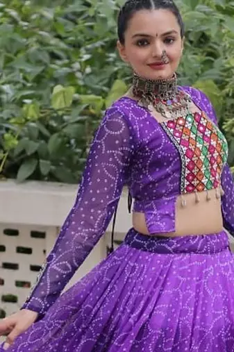 Purple Navaratri Special Leheriya Print with Gota-Patti Lace Work Lehenga Choli